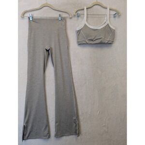 Lucky Honey Heather Gray Activewear Set Sports Bra L Flare Leggings M Slit Hem